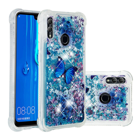 Huawei P Smart 2019 glitter shockproof case - Blue Butterfly
