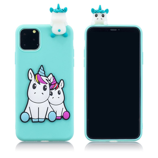 Cute 3D iPhone 11 Pro Max kuoret - Vaaleansinisiä Yksisarvisia