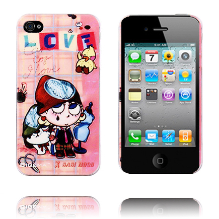 Cute Cartoon (Love - Pinkki) iPhone 4 / iPhone 4S Suojakuori