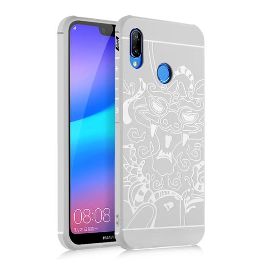 Huawei P20 Lite Kokonaan Suljettu Isku Kestävä TPU Takasuoja Kuori - Lohikäärme/ Valkoinen