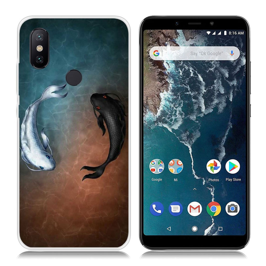 Xiaomi Mi A2 kuviollinen suojakotelo - Musta ja Valkoinen Kalat