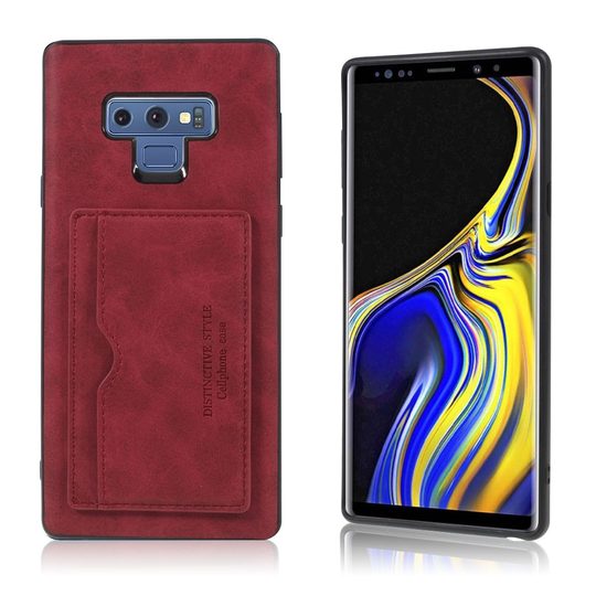 Samsung Galaxy Note9 Retro Tyylinen Synteetti Nahkainen Takasuoja Kuori Kortti Paikalla - Viinin Punainen