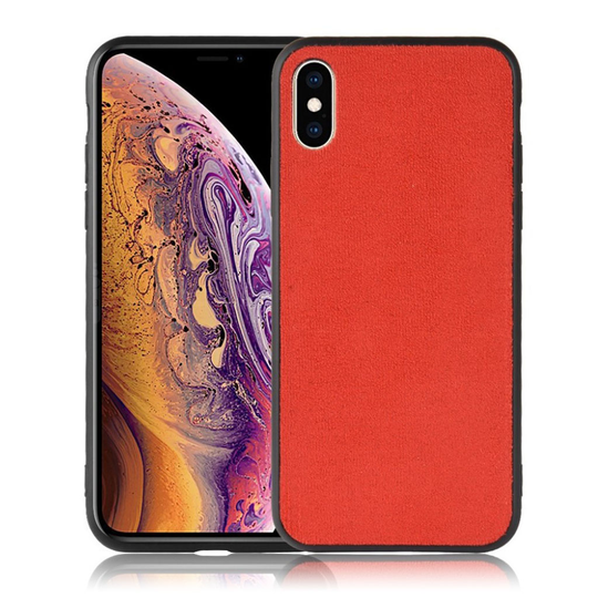 iPhone XS retro sametti kangas pintainen hybriidi muovinen takasuoja kuori - Punainen