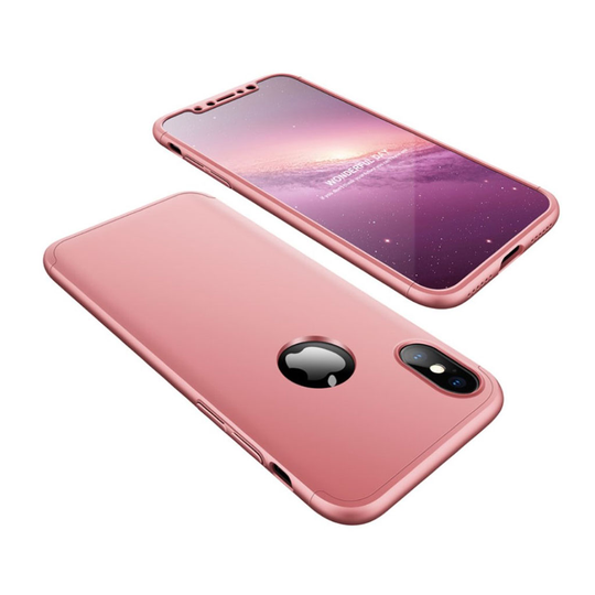 iPhone Xs Max GKK 3 palainen matta pintainen kova muovinen suojakuori logo reiityksellä - Ruusu Kulta