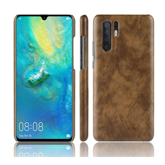 Huawei P30 Pro litsi pintainen nahkainen suojakotelo - Kahvi