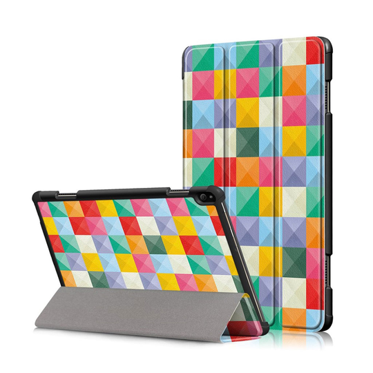 Lenovo Tab P10 kuosillinen nahkainen flip Suojakotelo - Värikkäät Kolmiot Ruudukko