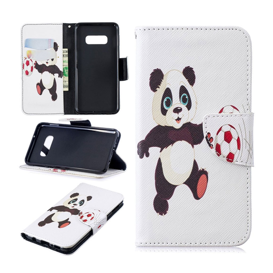 Samsung Galaxy S10e kuosillinen nahkainen flip Suojakotelo - Panda Pelaa Jalkapalloa