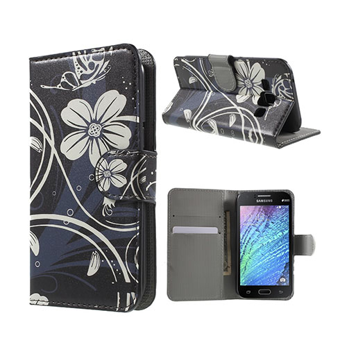 Moberg Samsung Galaxy J1 Nahkakotelo Standillä - Valkoisia Kukkia