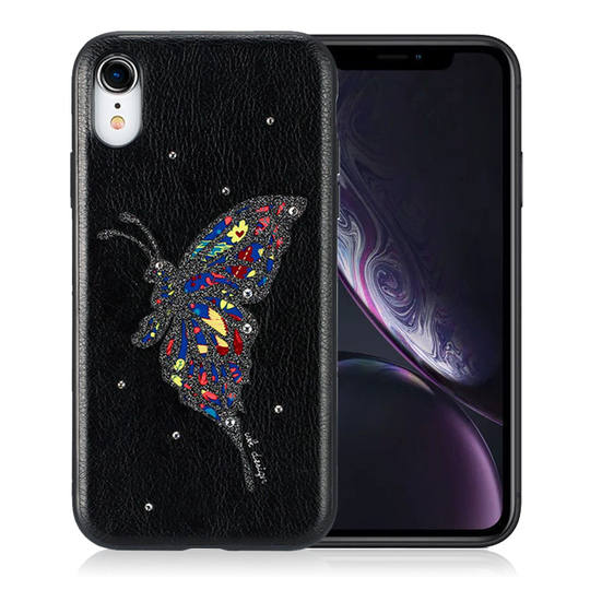 iPhone Xr WK Timantti perhos kuviollinen hybriidi takasuoja kuori - Musta