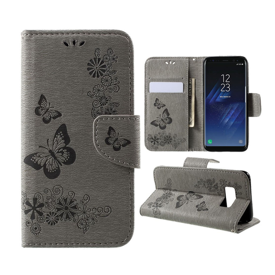 Samsung Galaxy S8 Perhos Kuvioinen Nahkakotelo Lompakko - Harmaa