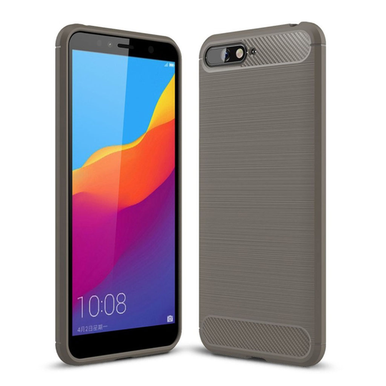 Huawei Y6 (2018) Hiilikuitu Harjattu TPU Muovinen Takasuoja Kuori - Harmaa
