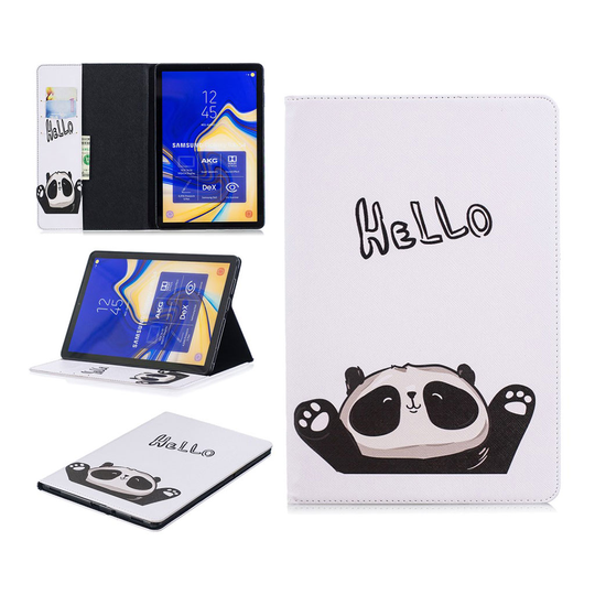 Samsung Galaxy Tab S4 kuviollinen syntetti nahkainen suojakotelo missä kortti paikat - Panda ja Teksti