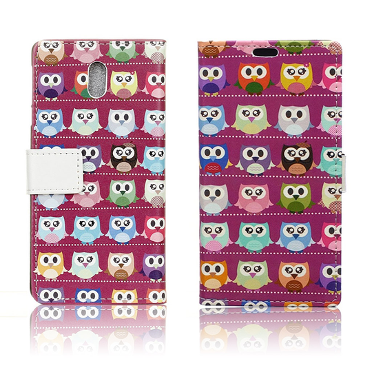 Samsung Galaxy J5 (2017) vintagetyylinen nahkakotelo - Violetin taustan pöllöt