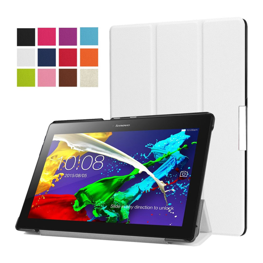 Lenovo Tab 3 Plus 10 Taittuva Nahkakotelo Standillä - Valkoinen