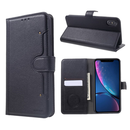 iPhone Xs Max KAIYUE synteetti nahkainen seisova lompakko suojakotelo magneetti läppä lukolla - Musta