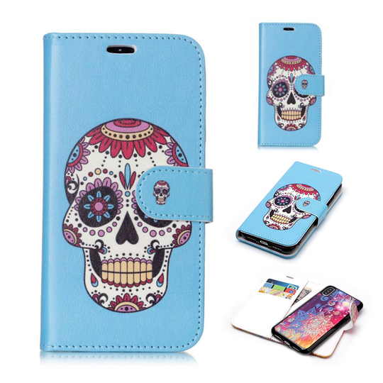 iPhone Xs Max 2in1 irrotettava suojakuori lompakko kotelo kuviollisella synteetti nahalla - Sugar Skull Kallo