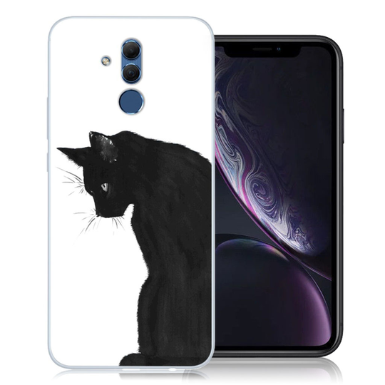 Huawei Mate 20 Lite kuviollinen joustava pehmeä silikooni muovinen takasuoja kuori - Musta Kissa