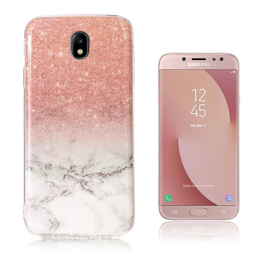 Samsung Galaxy J7 (2017) IMD Marmori Kuviollinen Joustava TPU Takasuoja Kuori - Pinkki/ Musta