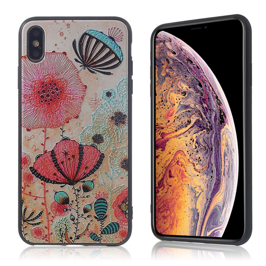 iPhone Xs Max kohokuviollinen silikooni muovinen takasuoja kuori - Värikkäät Kukat