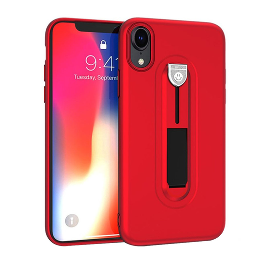 iPhone 9 Matta Pintainen Muovinen Takasuoja Kuori Jalkatuella - Punainen