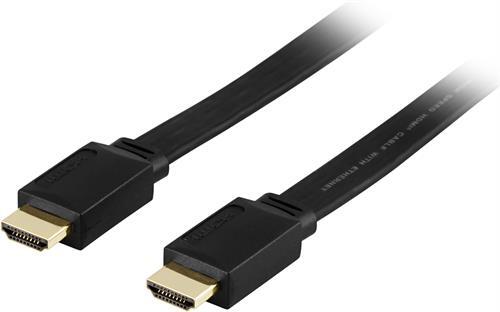 HDMI-kaapeli, HDMI High Speed With Ethernet, 1080i, 19-pin Uros - Uros, Litteä, 15m, Musta