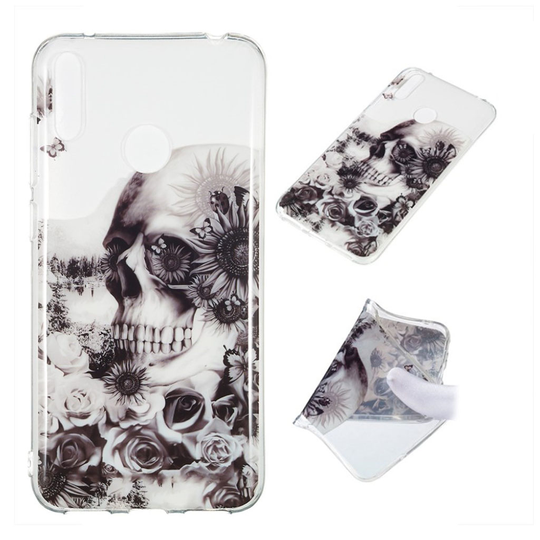 Huawei Y7 2019 kuosi suojakotelo - Pääkallo ja Kukka