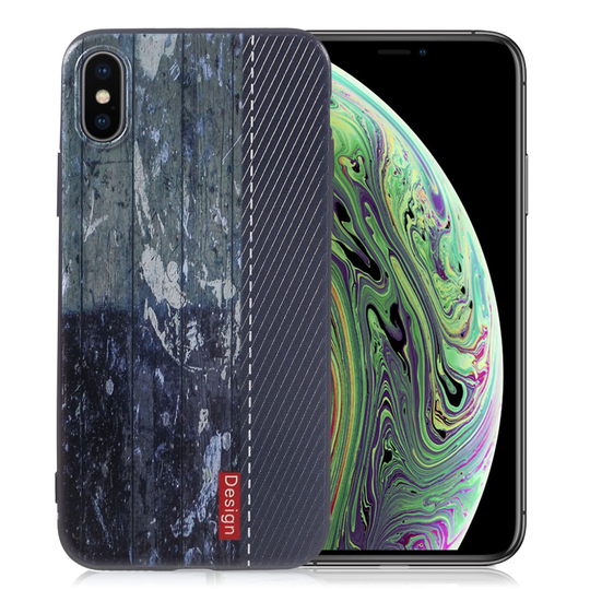iPhone XS Uniikki stereoskooppinen kuviollinen silikooni muovinen suojakuori - Tumman Sininen Puu