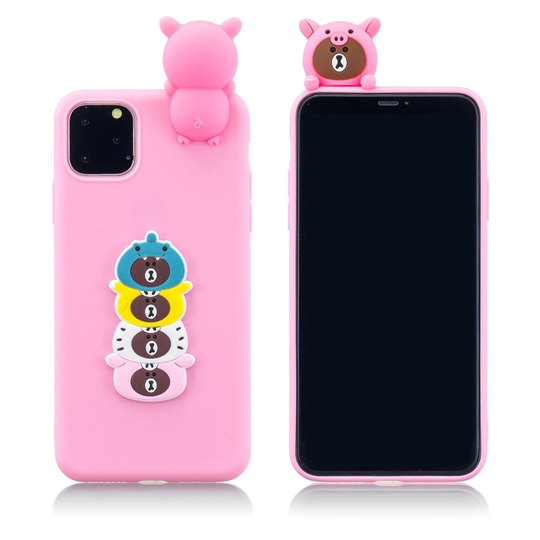 Cute 3D iPhone 11 kuoret - Tummanpinkit Karhut