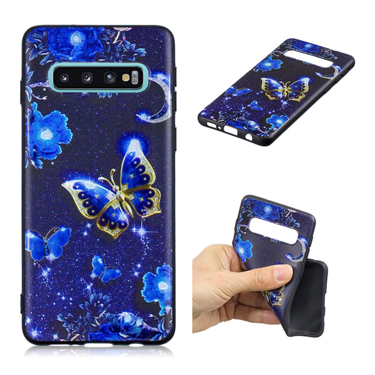 Samsung Galaxy S10 Plus kohokuvioitu kuosi Suojakotelo - Sininen Perhonen