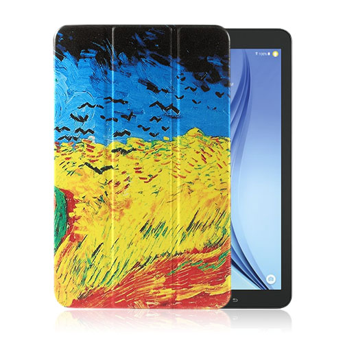 Moberg Samsung Galaxy Tab E. 9.6 Kolmesti Taittuva Nahkakotelo Standillä - Öljymaalaus