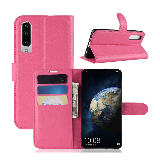 Huawei P30 litsi tuntuinen nahkainen flip Suojakotelo - Rose