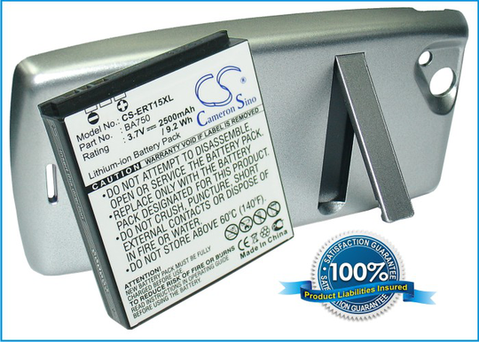 SonyEricsson BA750 Xperia Arc LT15a LT15i yhteensopiva akku laajennetulla takakannella 2500 mAh - Hopea
