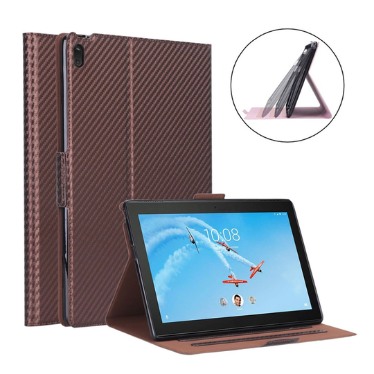 Lenovo Tab E10 carbon fiber leather case - Brown