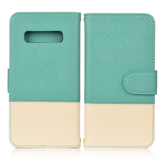 Samsung Galaxy S10 vastaväri Ristipintainen flip suojakotelo - Sinivihreä