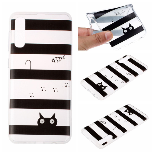 Samsung Galaxy A70 pattern case - Stripe and Cat