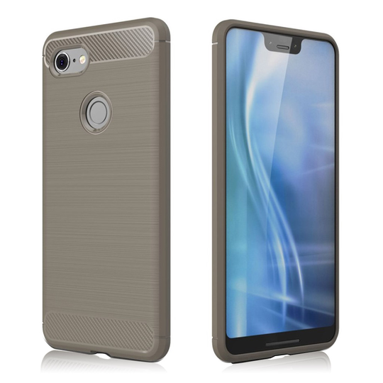 Google Pixel 3 XL Hiilikuitu Harjattu Muovinen Takasuoja Kuori - Harmaa