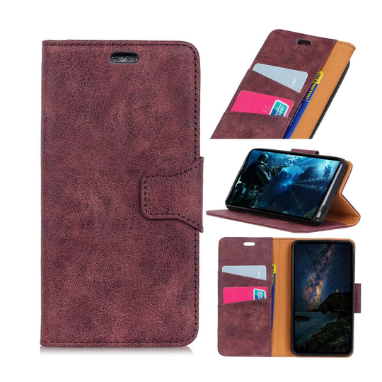 Motorola Moto G7 Play vintage tyylinen haljasnahkainen suojakotelo - Viininpunainen