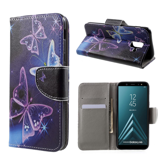 Samsung Galaxy A6 Kuvallinen PU Nahka Seisova Lompakko Kuori - Eloisat Perhoset