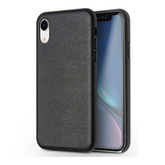 iPhone Xr QIALINO delicate liitsihedelmä jyvä rakenteinen aito nahkainen muovi suojakuori - Musta