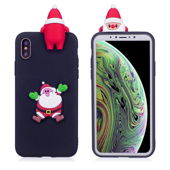iPhone XS 3D joulu kuviollinen silikooni muovinen takasuoja kuori nukke koristeella - Tumman Sininen Joulupukki