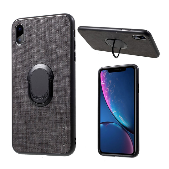 iPhone Xs Max hybriidi suojakuori muovipohjalla ja kangas rakenne synteetti nahalla jalkatuella - Musta