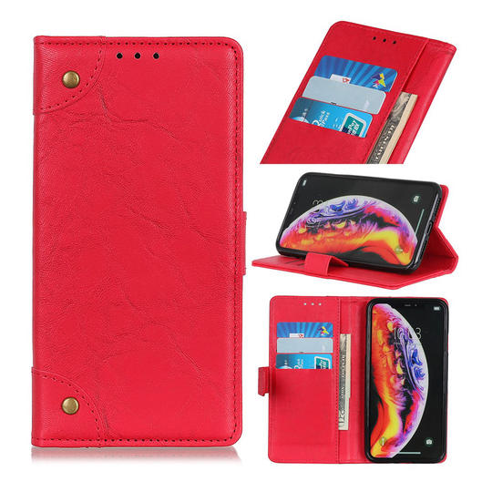 OnePlus 7 Pro rivet décor retro leather case - Red