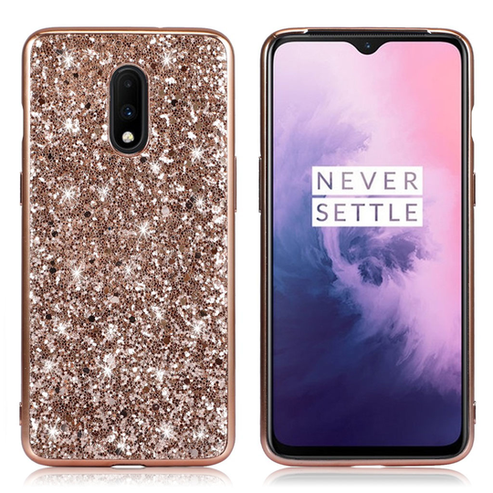Glitter OnePlus 7 kuoret - Ruusukulta