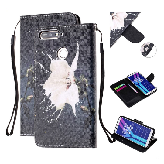 Huawei Y6 2018 kuvioitu nahkainen suojakotelo - Valkoinen Kukka