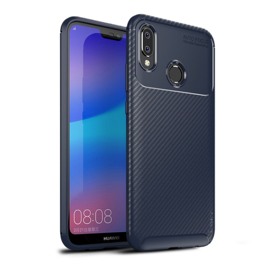 Huawei P20 Lite IPAKY hiilikuitu harjattu silikooni muovinen takasuoja kuori - Sininen