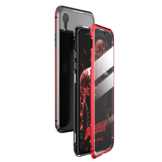 iPhone Xr magneettinen absorptio lasi suojakotelo - Musta / Punainen