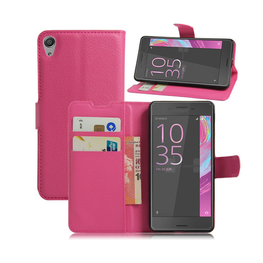 Romer Sony Xperia E5 Litsi Pintainen Suojaava Nahkakotelo - Kuuma Pinkki