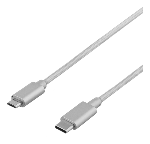 USB 2.0 -kaapeli, Kangaspäällysteinen, USB Type C Uros - USB Type Micro B Uros, 1 M, Hopea