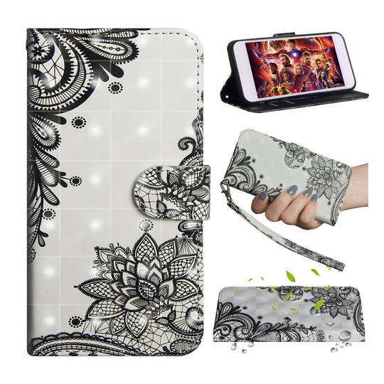 Huawei Y6 2019 patterned leather case - Black Flower