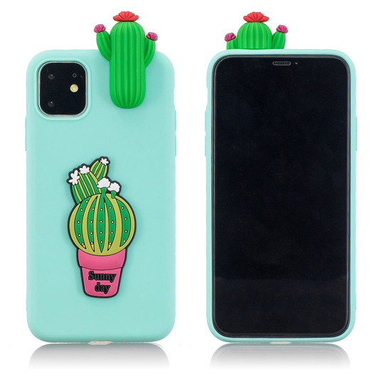 Cute 3D iPhone 11 kuoret - Syaani / Kaktus